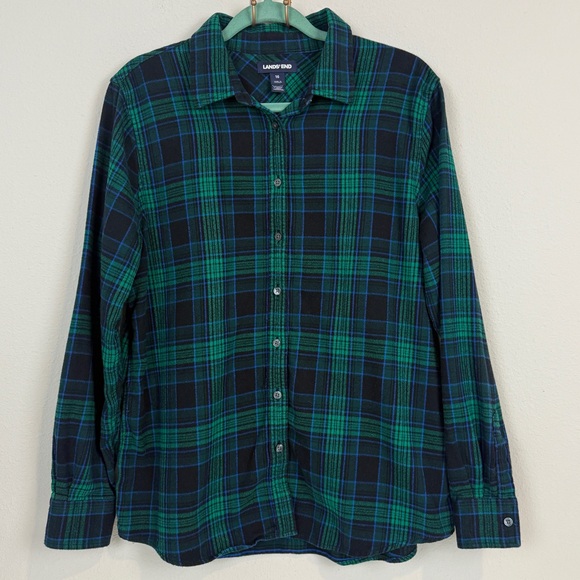 Lands’ End Blue Green Flannel Shirt 16 - Picture 1 of 8